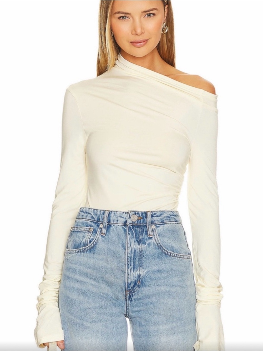 Off-Shoulder Long Sleeve Cream Bodysuit
